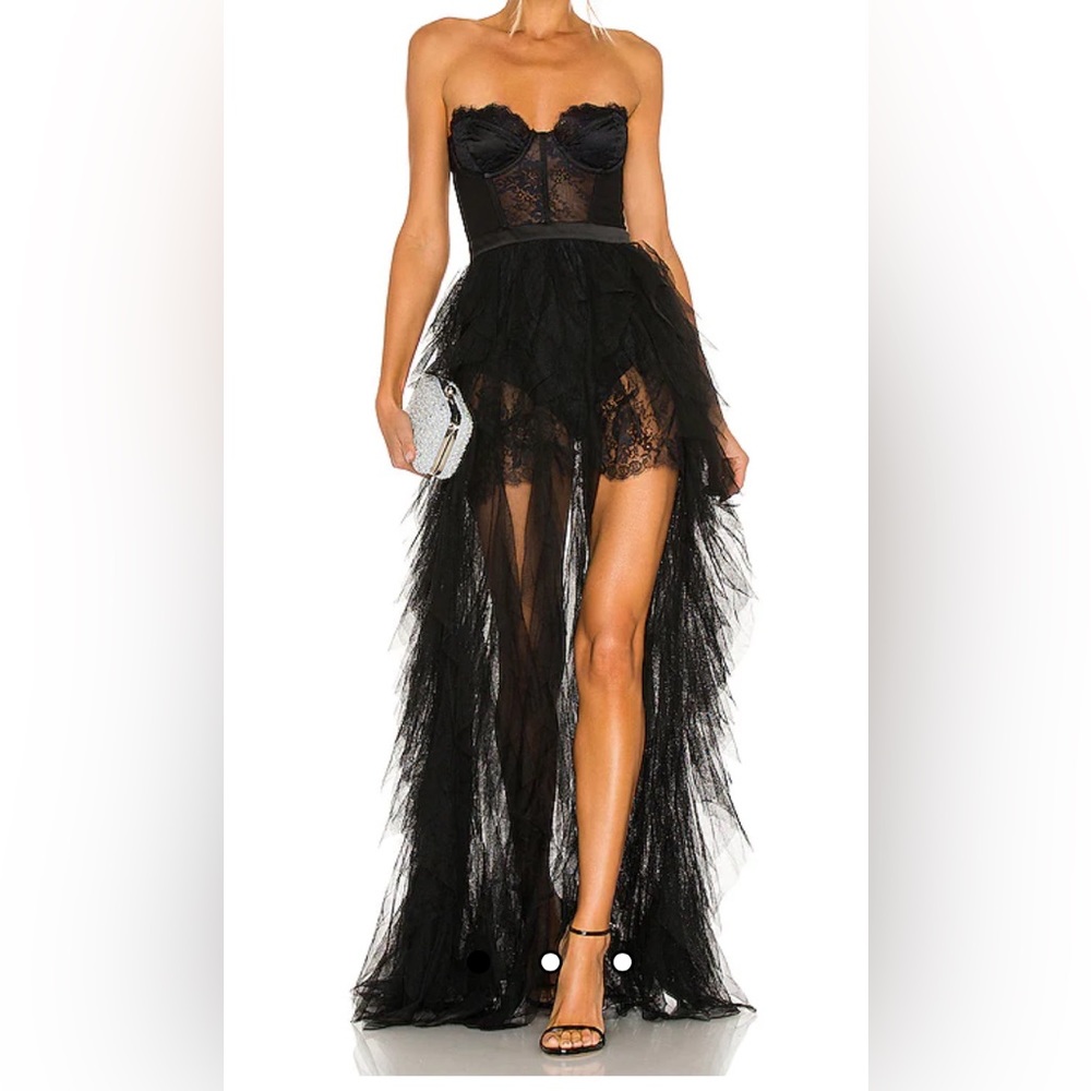 For Love and Lemons x Revolve Bustier Dress (sexy high low gown) black -nwt
